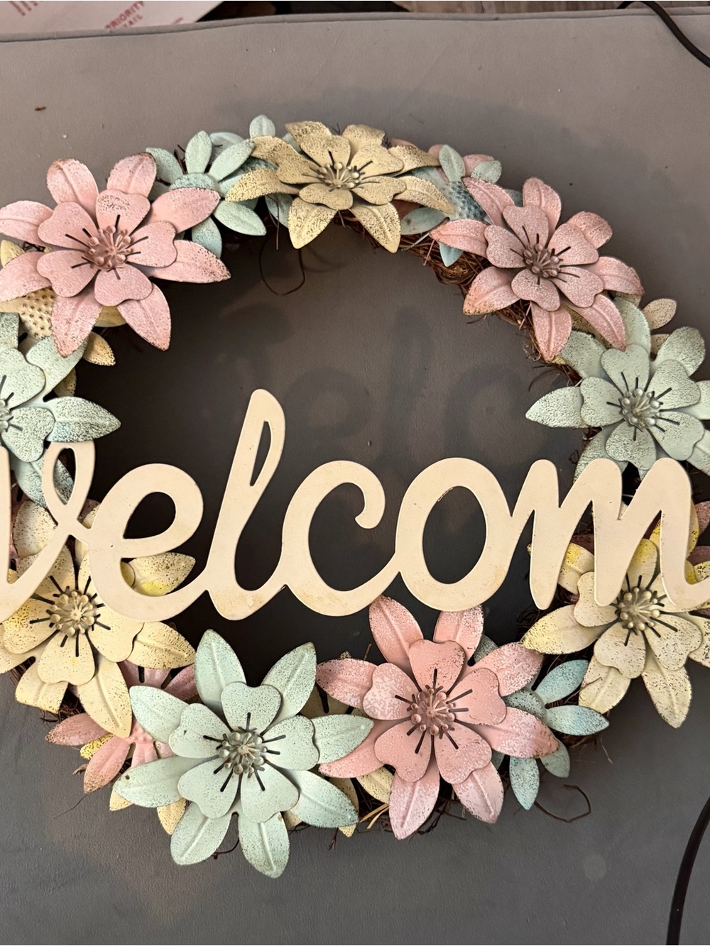 Welcome Floral Wreath - Pastel Pink, Mint & Cream Home Holiday Decor